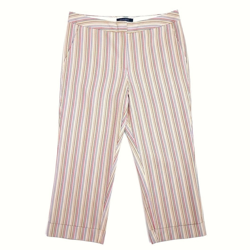 VTG Striped Wide Leg Cropped Capri Pants Womens 14 Multi Color Stretch Cuffs - Picture 11 of 11